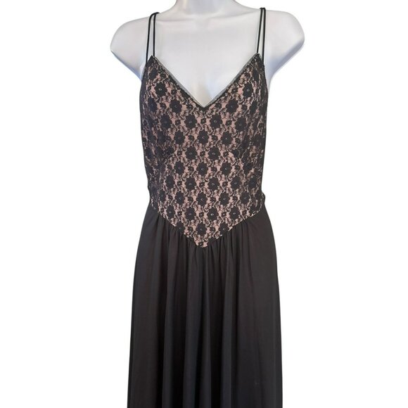 J Peterman Y2K Black Lace Romantic Goth Maxi Dress Medium Ballet Slip Whimsigoth - Picture 2 of 7